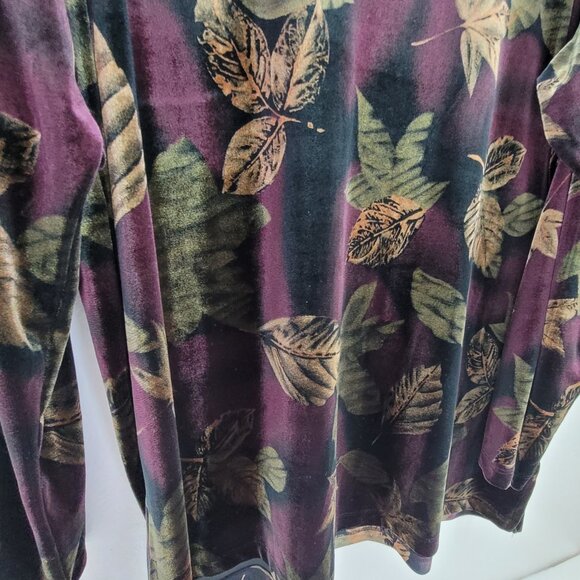 VTG Impressions Top Women's L Purple Eggplant Green Leaves Tunic Long Sleeve - Picture 6 of 13